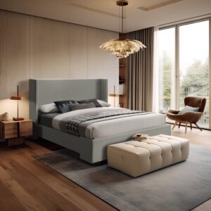 Oxford Linen Textured Fabric Upholstered Bed