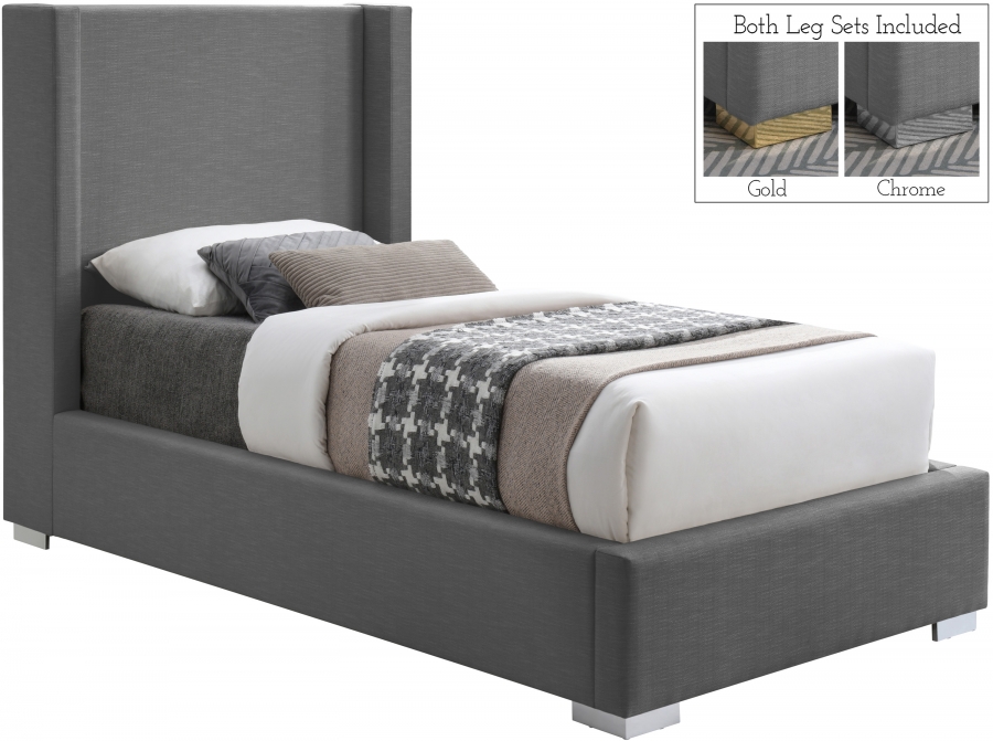 Royce Twin Linen Textured Fabric Upholstered Bed
