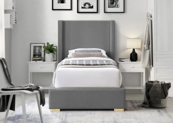 Royce Twin Linen Textured Fabric Upholstered Bed