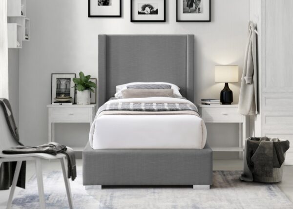 Royce Twin Linen Textured Fabric Upholstered Bed