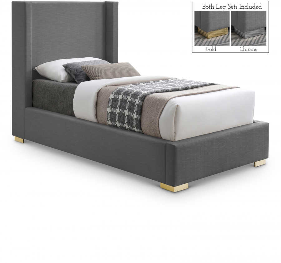 Royce Twin Linen Textured Fabric Upholstered Bed