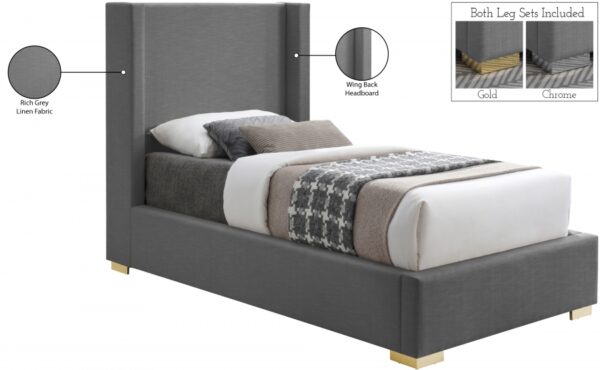Royce Twin Linen Textured Fabric Upholstered Bed