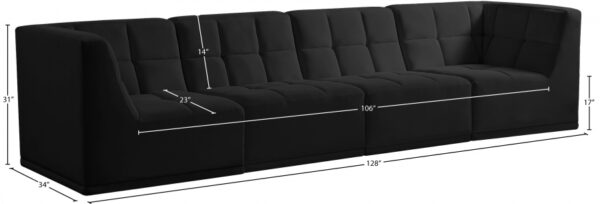 Relax 128" Velvet Upholstered 4pc. Modular Sofa
