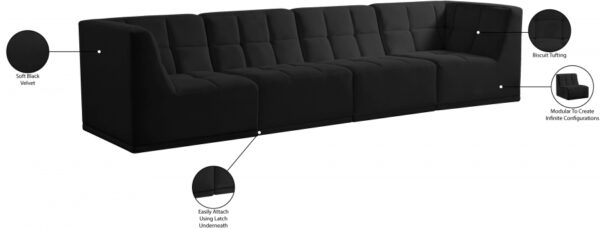Relax 128" Velvet Upholstered 4pc. Modular Sofa