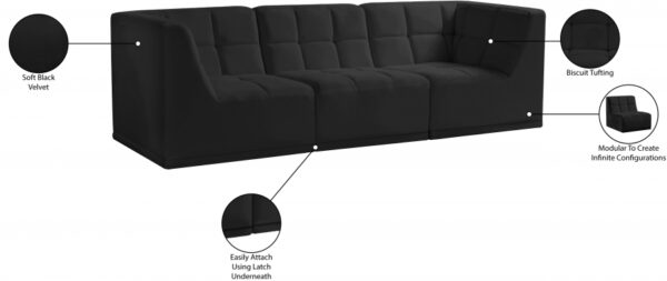 Relax 98" Velvet Upholstered 3pc. Modular Sofa