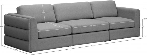 Beckham 114" Linen Textured Fabric Upholstered 3pc. Modular Sofa