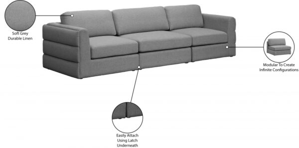 Beckham 114" Linen Textured Fabric Upholstered 3pc. Modular Sofa