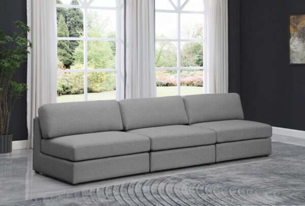 Beckham 114" Linen Textured Fabric Upholstered 3pc. Armless Modular Sofa