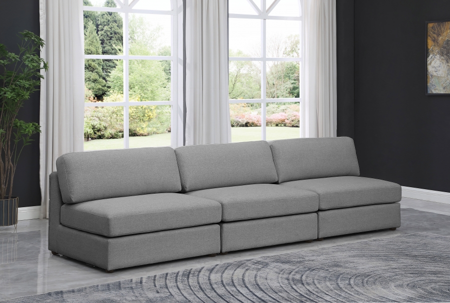 Beckham 114" Linen Textured Fabric Upholstered 3pc. Armless Modular Sofa