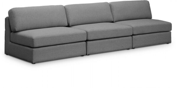 Beckham 114" Linen Textured Fabric Upholstered 3pc. Armless Modular Sofa