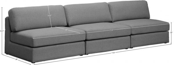 Beckham 114" Linen Textured Fabric Upholstered 3pc. Armless Modular Sofa