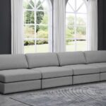 Beckham 152" Linen Textured Fabric Upholstered 4pc. Armless Modular Sofa