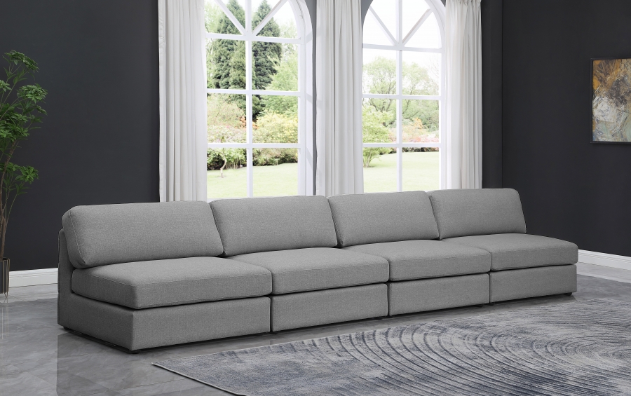 Beckham 152" Linen Textured Fabric Upholstered 4pc. Armless Modular Sofa