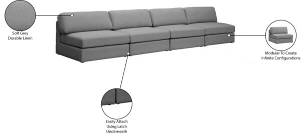 Beckham 152" Linen Textured Fabric Upholstered 4pc. Armless Modular Sofa