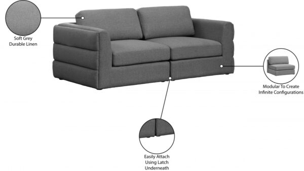 Beckham 76" Linen Textured Fabric Upholstered 2pc. Modular Loveseat