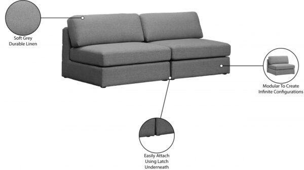 Beckham 76" Linen Textured Fabric Upholstered 2pc. Armless Modular Loveseat