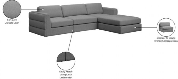 Beckham 114" Linen Textured Fabric Upholstered 4pc. Modular Sectional