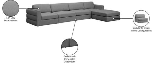 Beckham 152" Linen Textured Fabric Upholstered 5pc. Modular Sectional
