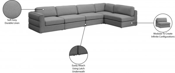 Beckham 152" Linen Textured Fabric Upholstered 5pc. Modular Sectional