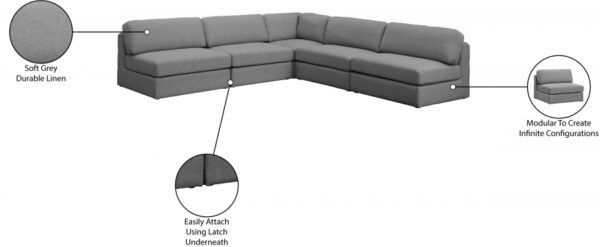 Beckham 114" Linen Textured Fabric Upholstered 5pc. Modular Sectional