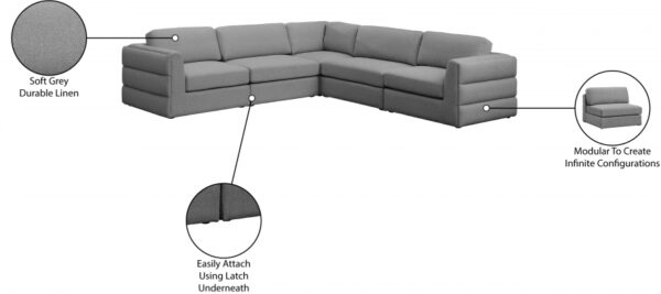 Beckham 114" Linen Textured Fabric Upholstered 5pc. Modular Sectional