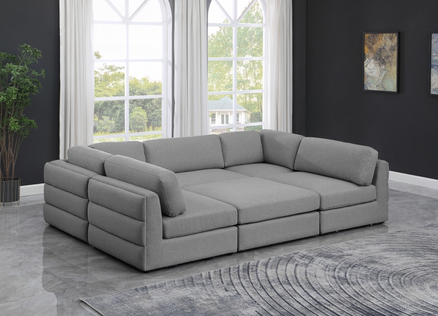 Beckham 114" Linen Textured Fabric Upholstered 6pc. Modular Sectional