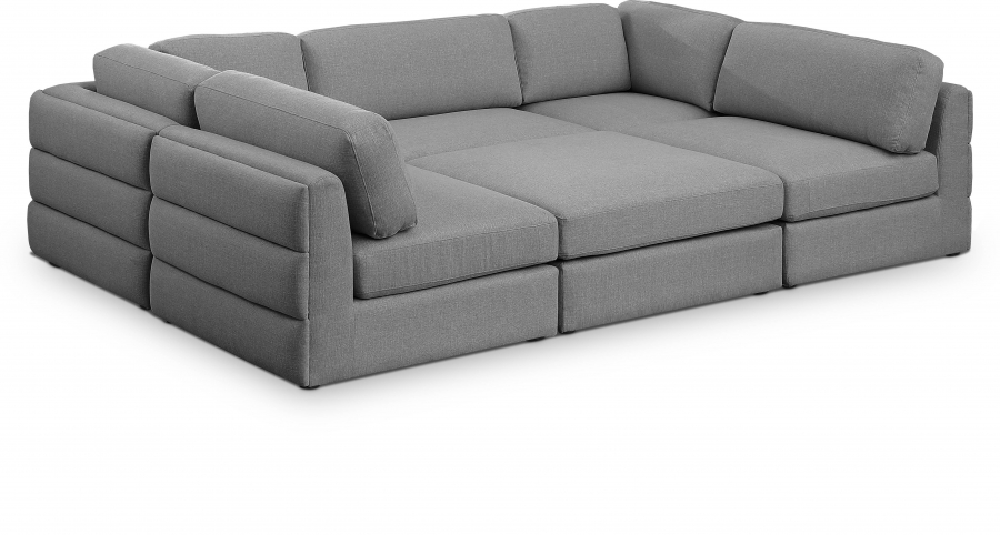 Beckham 114" Linen Textured Fabric Upholstered 6pc. Modular Sectional