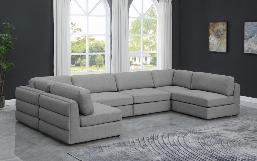 Beckham 152" Linen Textured Fabric Upholstered 6pc. Modular Sectional