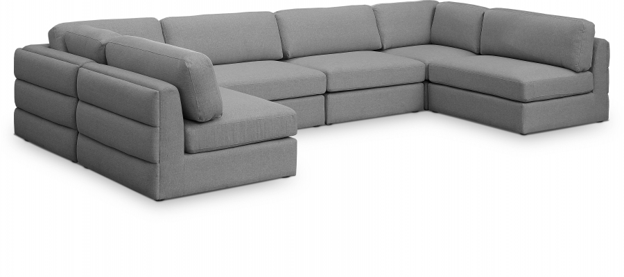 Beckham 152" Linen Textured Fabric Upholstered 6pc. Modular Sectional