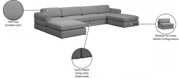 Beckham 152" Linen Textured Fabric Upholstered 6pc. Modular Sectional