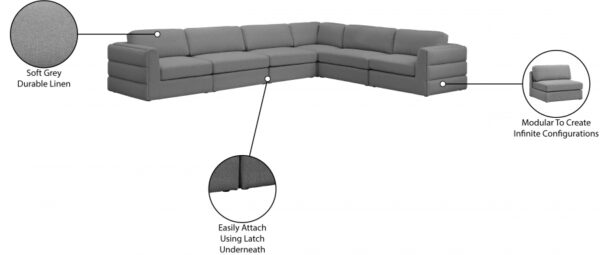 Beckham 152" Linen Textured Fabric Upholstered 6pc. Modular Sectional