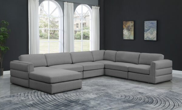 Beckham 152" Linen Textured Fabric Upholstered 7pc. Modular Sectional