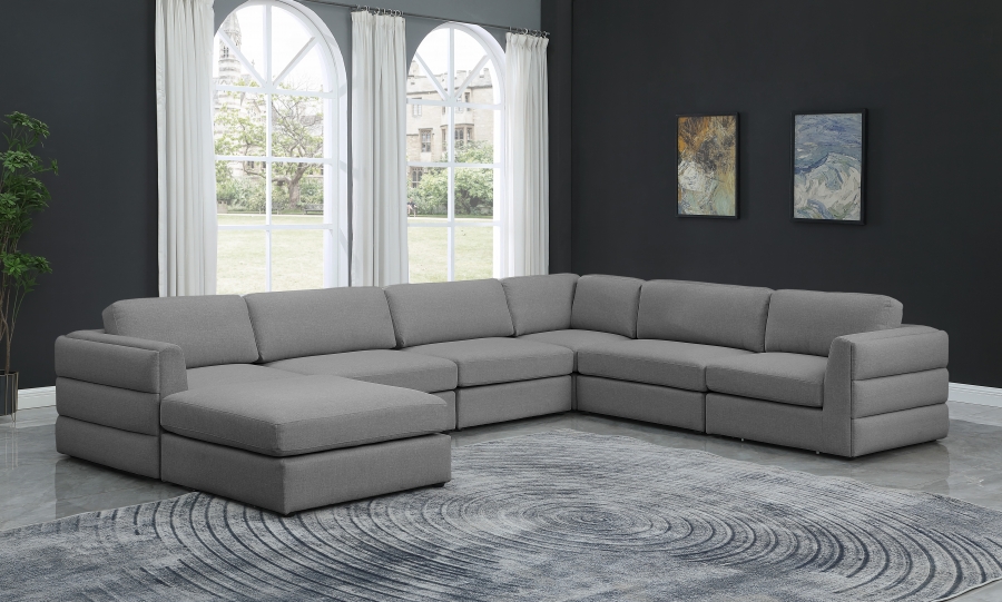 Beckham 152" Linen Textured Fabric Upholstered 7pc. Modular Sectional