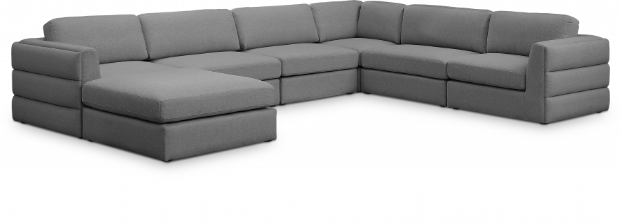 Beckham 152" Linen Textured Fabric Upholstered 7pc. Modular Sectional