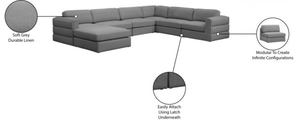 Beckham 152" Linen Textured Fabric Upholstered 7pc. Modular Sectional