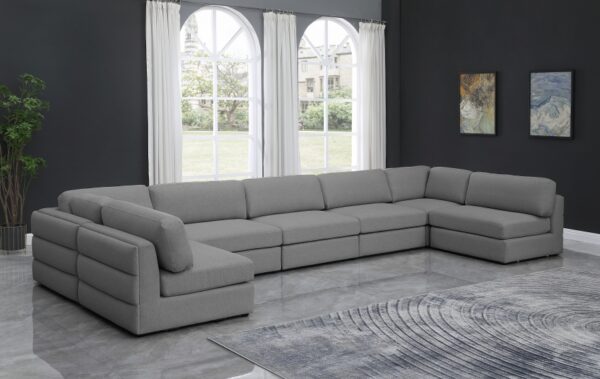 Beckham 190" Linen Textured Fabric Upholstered 7pc. Modular Sectional