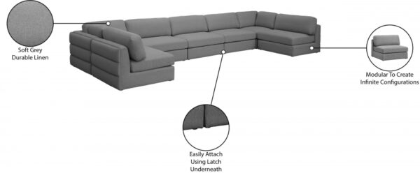 Beckham 190" Linen Textured Fabric Upholstered 7pc. Modular Sectional