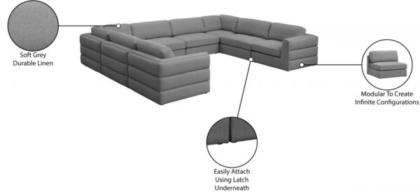 Beckham 152" Linen Textured Fabric Upholstered 8pc. Modular Sectional