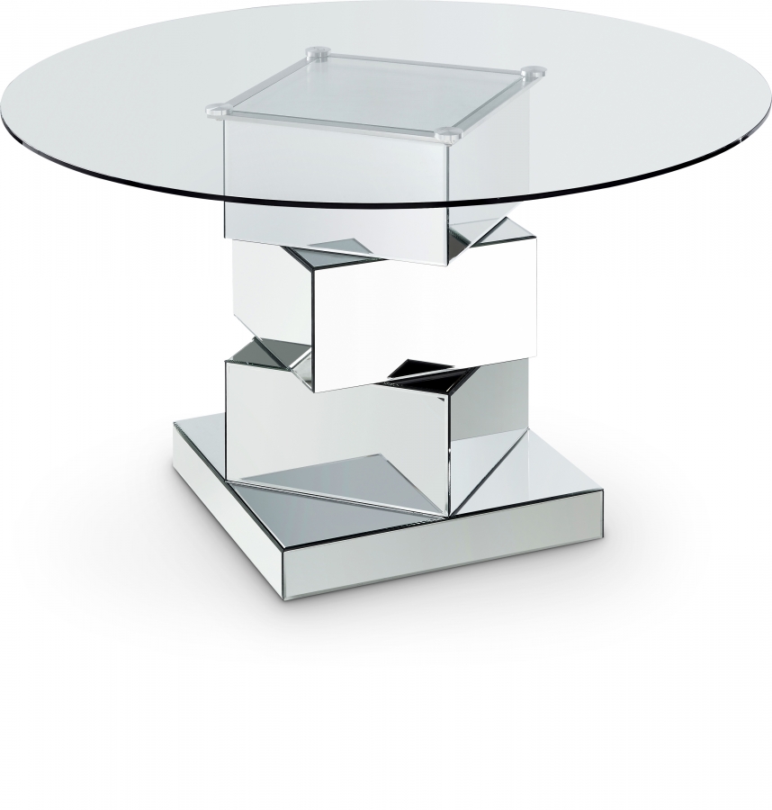 Haven 50" Glass Top And Mirrored Base Dining Table