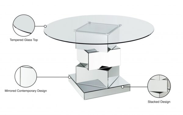 Haven 50" Glass Top And Mirrored Base Dining Table
