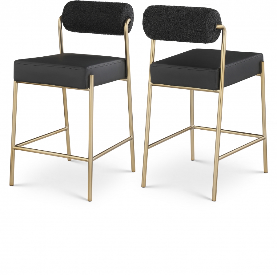 Carly Boucle Fabric And Vegan Leather Upholstered Counter Stool