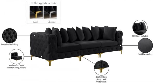 Tremblay 109" Velvet Upholstered 3pc. Modular Sofa