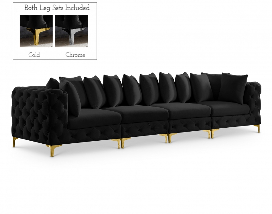 Tremblay 139" Velvet Upholstered 4pc. Modular Sofa
