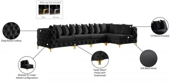 Tremblay 139" Velvet Upholstered 5pc. Modular Sectional