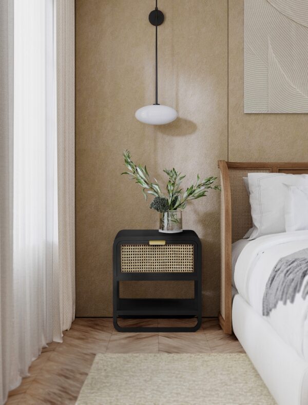 Sage Solid Wood And Natural Cane Nightstand
