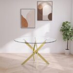 Xander 48" Glass Top And Iron Base Round Dining Table
