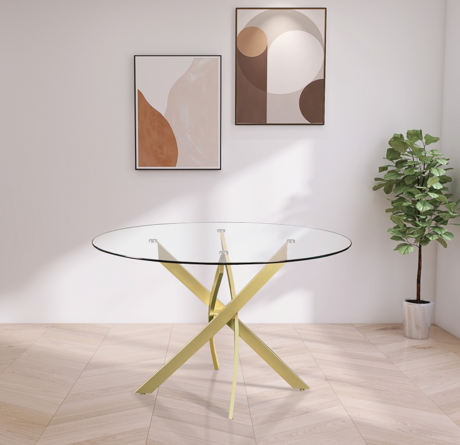 Xander 48" Glass Top And Iron Base Round Dining Table