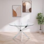 Xander 48" Glass Top And Iron Base Round Dining Table