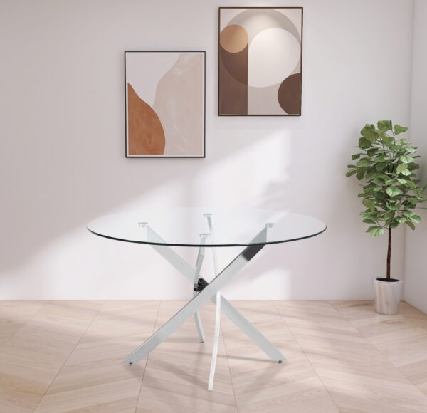 Xander 48" Glass Top And Iron Base Round Dining Table