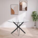 Xander 48" Glass Top And Iron Base Round Dining Table